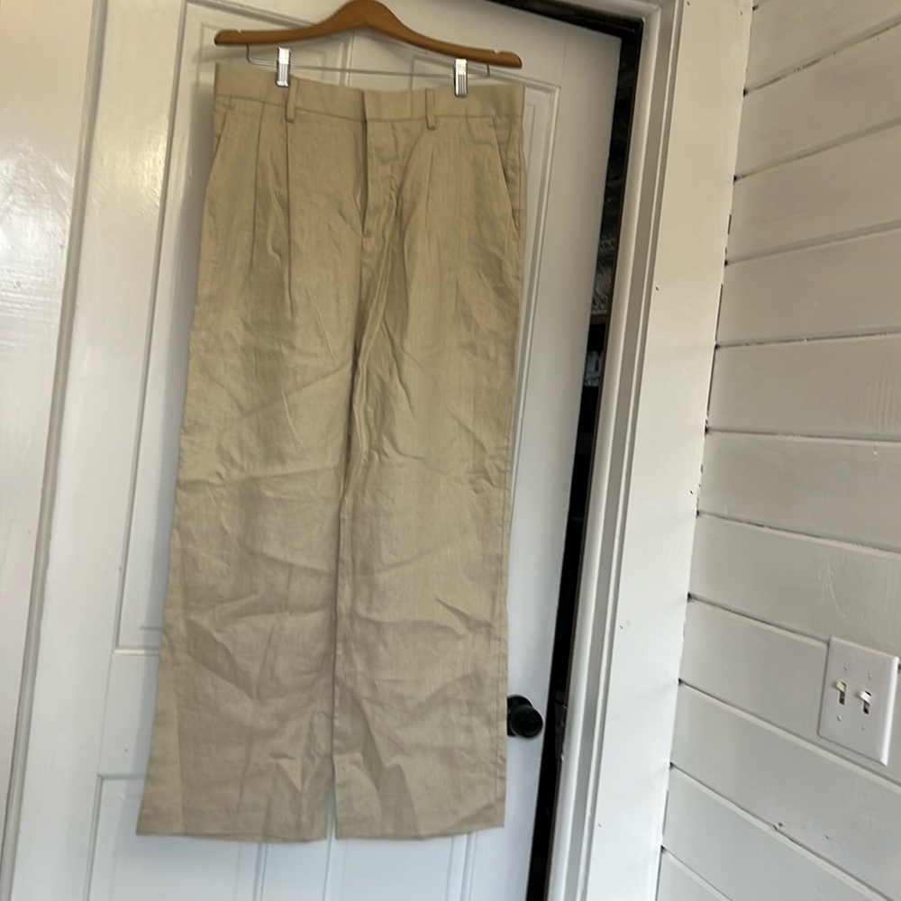 H&M Premium Collection Men’s 33W x30L Beige 100% Linen Loose Fit Suit Pants